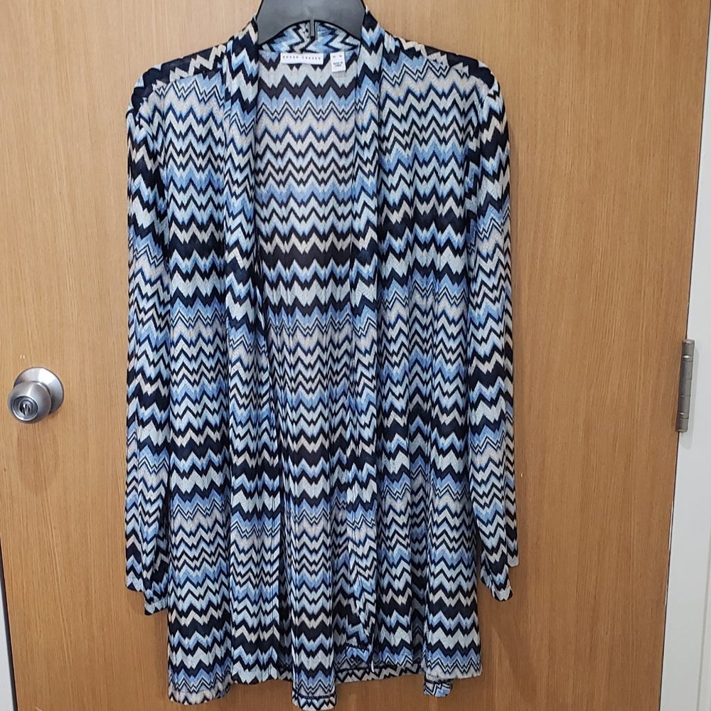 Susan Graver open drape long sleeve chevron lightweight knit cardigan, NWOT, XL